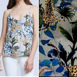 NWT L'Agence Jane Silk Camisole in Grey Green Animal Palm Silk Large
